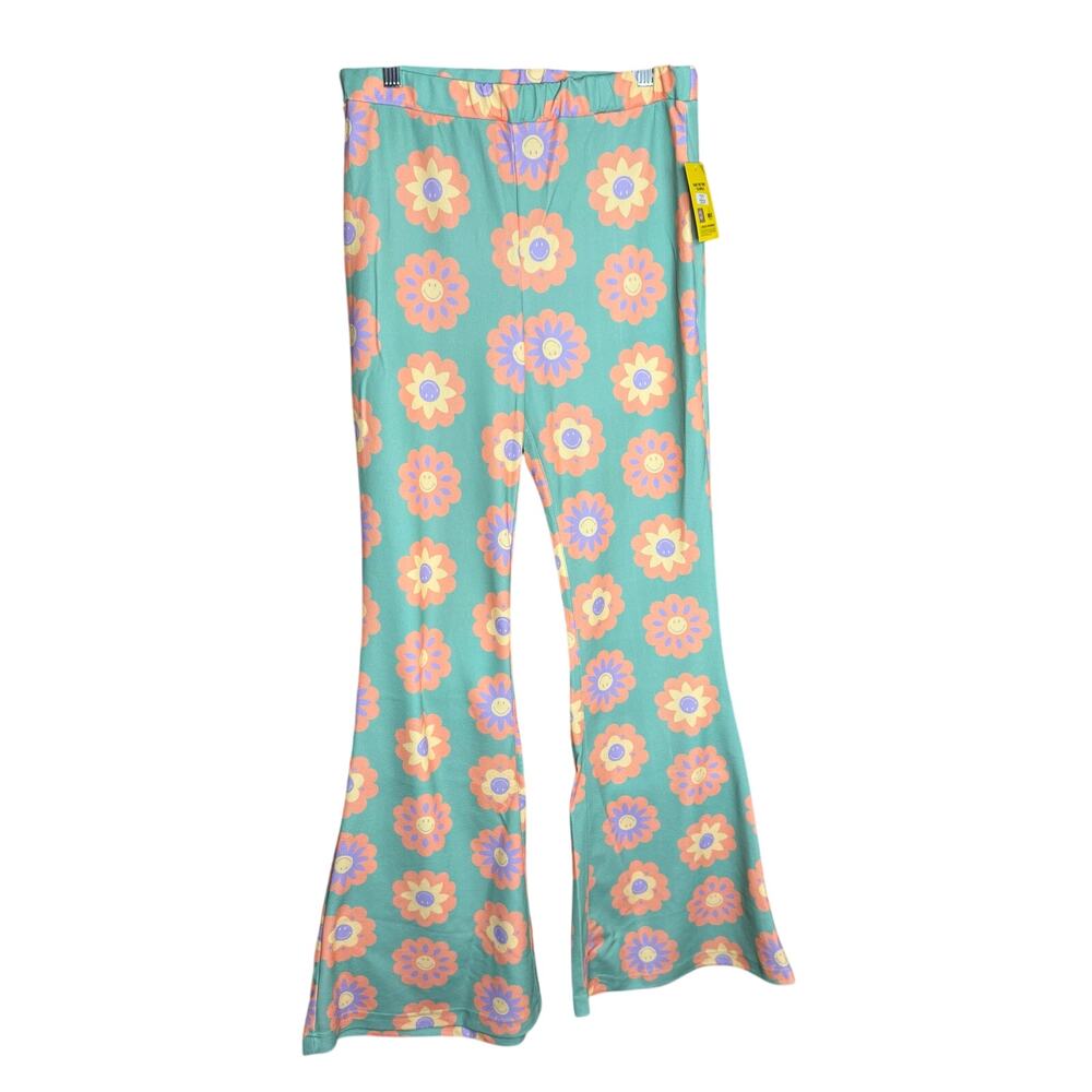Smak Parlour Smiley 1970’s Retro Green Floral Flare Pants L NWT